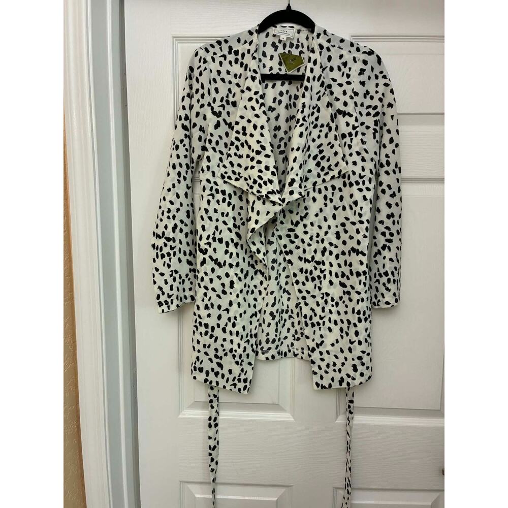 HAVE Los Angeles S Black Ivory Print Waterfall Drape Jacket NWT